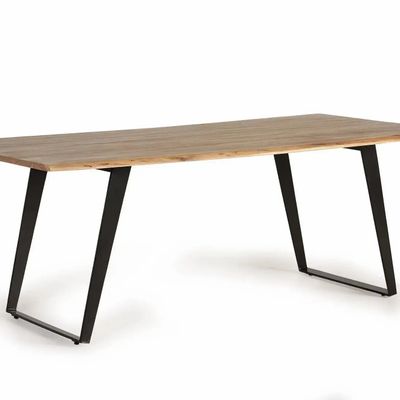 Tables Salle à Manger - Table à manger en bois d'acacia naturel et pieds en métal noir - GINER Y COLOMER