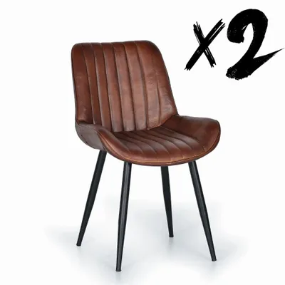 Chairs - Set of 2 chairs in brown leather and metal - GINER Y COLOMER