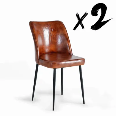 Chairs - Set of 2 chairs in natural leather and metal legs - GINER Y COLOMER