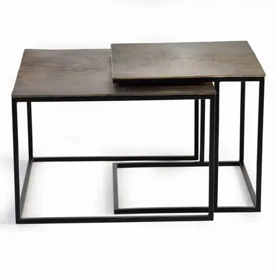Tables basses - Lot de deux tables basses plateau bronze et pieds métal - GINER Y COLOMER