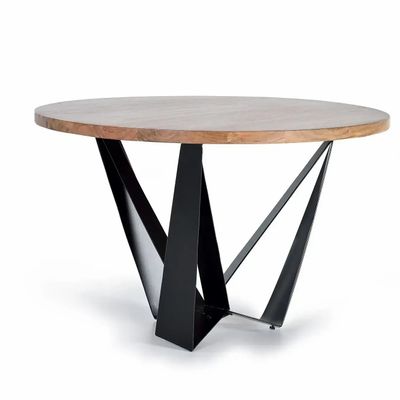 Dining Tables - Dining table in natural acacia wood and black metal legs - GINER Y COLOMER