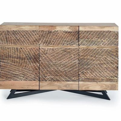 Sideboards - Sideboard in acacia wood and natural-colored metal slats - GINER Y COLOMER