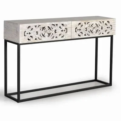 Console table - Mango wood console and black and white aged metal legs - GINER Y COLOMER