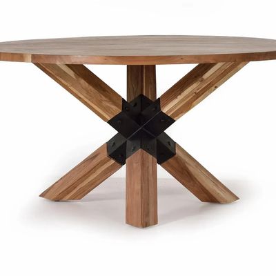 Tables Salle à Manger - Table à manger ronde en bois d'acacia naturel et pieds en métal noir - GINER Y COLOMER