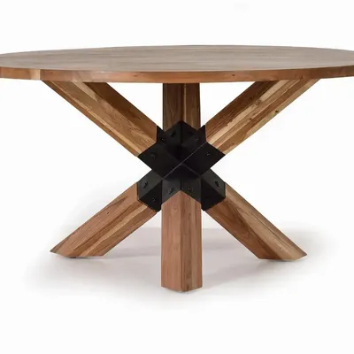 Tables Salle à Manger - Table à manger ronde en bois d'acacia naturel et pieds en métal noir - GINER Y COLOMER