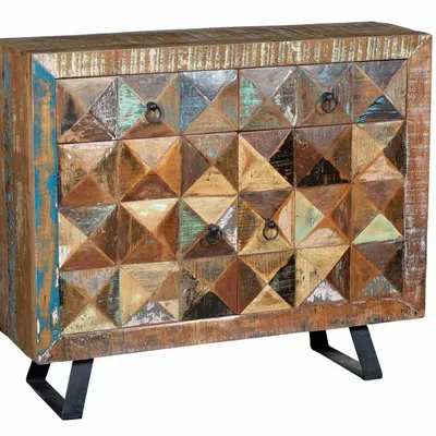 Commodes - Commode exclusive en bois recyclé multicolore - GINER Y COLOMER