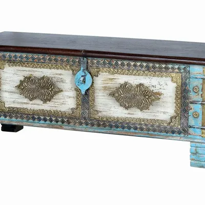 Boîtes de rangement - Coffre en manguier bleu et merisier vieilli - GINER Y COLOMER