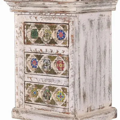 Night tables - Mango wood bedside table with ceramic and bronze details - GINER Y COLOMER