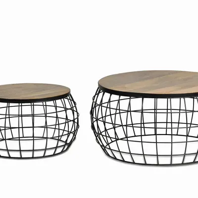 Tables basses - Lot de 2 tables basses en manguier massif et métal - GINER Y COLOMER