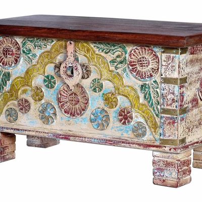 Storage boxes - Walnut-colored mango wood chest - GINER Y COLOMER