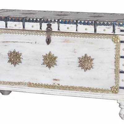 Boîtes de rangement - Coffre ancien en bois de manguier blanc cassé - GINER Y COLOMER