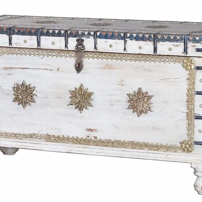 Boîtes de rangement  - Coffre ancien en bois de manguier blanc cassé - GINER Y COLOMER