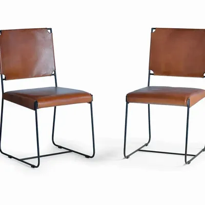 Chairs - Set of 2 chairs in brown leather and metal - GINER Y COLOMER