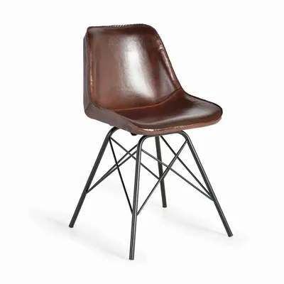 Chairs - Industrial style chair covered in natural leather - GINER Y COLOMER