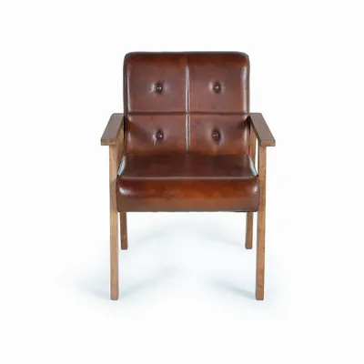 Armchairs - Brown leather and metal armchair - GINER Y COLOMER