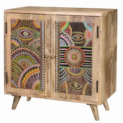 Chests of drawers - Hand-decorated natural mango wood chest of drawers - GINER Y COLOMER
