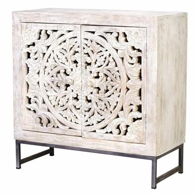 Sideboards - Mango wood sideboard, white and aged gray metal legs - GINER Y COLOMER