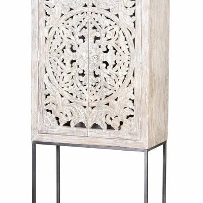 Buffets - Vitrine en manguier, pieds métal blanc et gris vieilli - GINER Y COLOMER