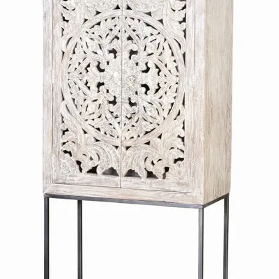 Buffets - Vitrine en manguier, pieds métal blanc et gris vieilli - GINER Y COLOMER