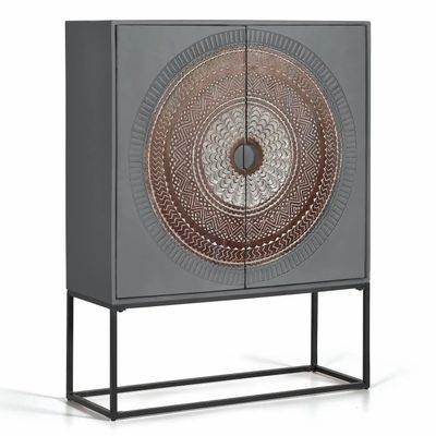 Sideboards - Mango wood display case with gray and brown metal legs - GINER Y COLOMER