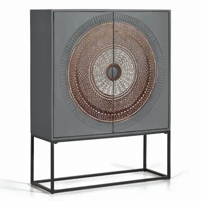Sideboards - Mango wood display case with gray and brown metal legs - GINER Y COLOMER