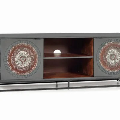 TV stands - TV cabinet in mango wood and gray and brown metal legs - GINER Y COLOMER