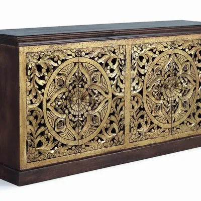 Sideboards - Sideboard in carved mango wood and gold leaf - GINER Y COLOMER