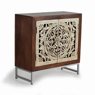 Sideboards - 2-door sideboard in carved mango wood and silver leaf - GINER Y COLOMER