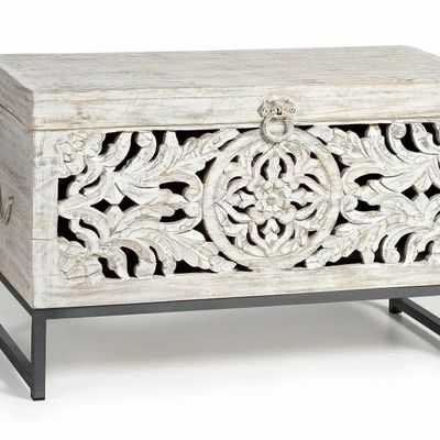 Boîtes de rangement  - Coffre en manguier et pieds en métal blanc vieilli - GINER Y COLOMER