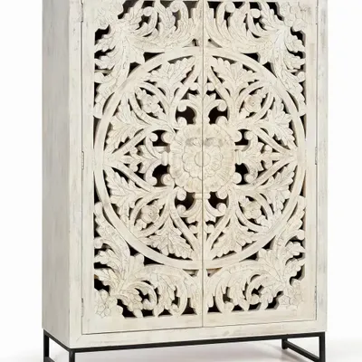 Sideboards - Mango wood display case and aged white metal legs - GINER Y COLOMER