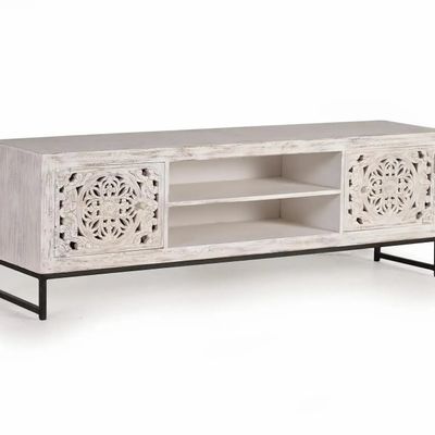 Meubles TV - Meuble tv en bois de manguier sculptée et métal - GINER Y COLOMER