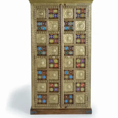 Armoires - Armoire en bois de manguier, laiton e maiolique - GINER Y COLOMER