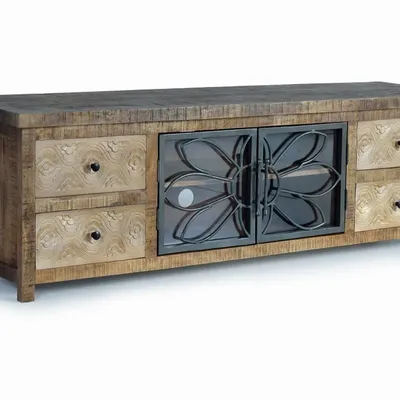 TV stands - TV cabinet in aged brown mango wood and metal - GINER Y COLOMER