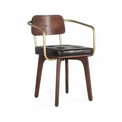 Chaises - Chaise en bois manguier marron et cuir noir - GINER Y COLOMER