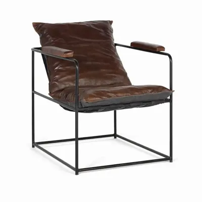 Armchairs - Brown leather and metal armchair - GINER Y COLOMER