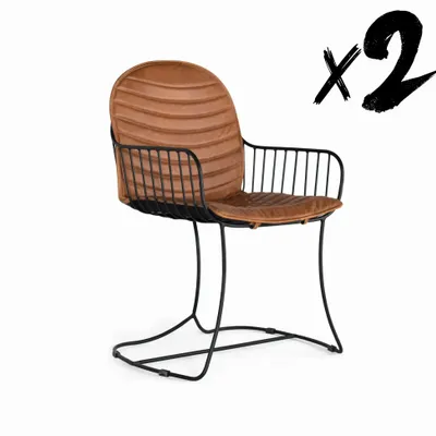 Chaises - Ensemble de 2 chaises tapissées de cuir marron naturel - GINER Y COLOMER