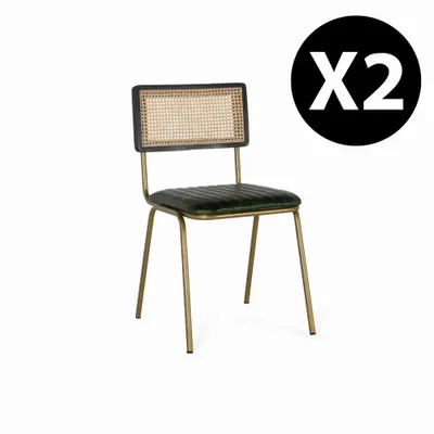 Chaises - Lot de 2 chaises en cuir et rotin - GINER Y COLOMER