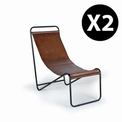 Armchairs - Set of two armchairs in brown leather and metal - GINER Y COLOMER