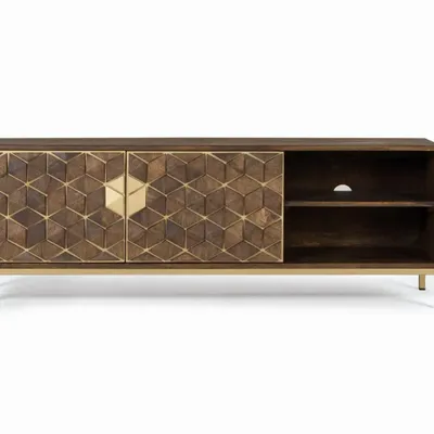 TV stands - TV cabinet in mango wood, walnut and gold metal - GINER Y COLOMER