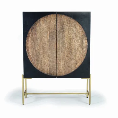 Wardrobe - Wardrobe in mango wood and gold metal - GINER Y COLOMER