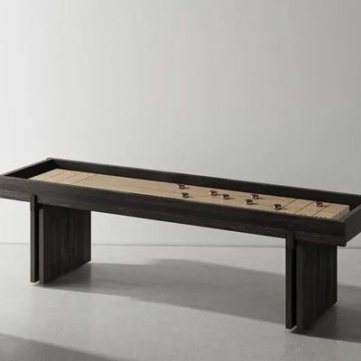 Game tables - Shuffleboard Table — Solid oak, leather and cast iron game table - LIVINGSTONE