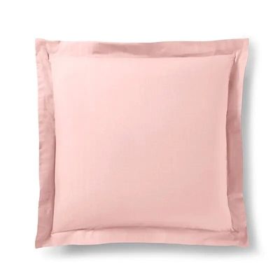 Bed linens - 100% Cotton Pillowcase Flat Ruffle Quilted 63 x 63 cm Pink Dragée - COTON PUR