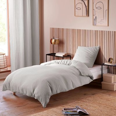 Linge de lit - Parure de Couette Gaze de Coton 140 x 200 cm + 1 Taie d'oreiller 65 x 65 cm Perle - COTON PUR