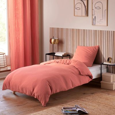 Linge de lit - Parure de Couette Gaze de Coton 140 x 200 cm + 1 Taie d'oreiller 65 x 65 cm Blush - COTON PUR