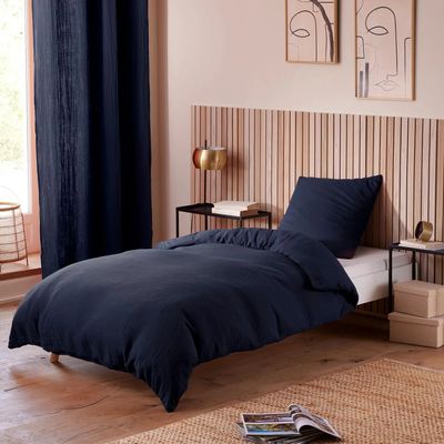 Linge de lit - Parure de Couette Gaze de Coton 140 x 200 cm + 1 Taie d'oreiller 65 x 65 cm Bleu Nuit - COTON PUR