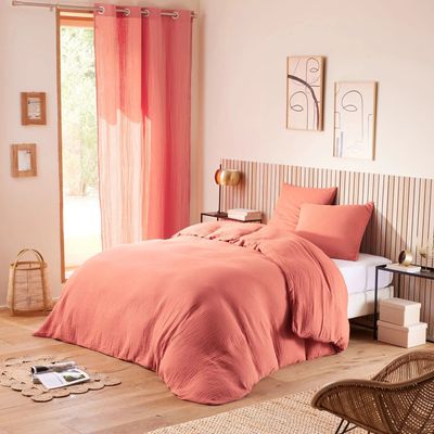 Linge de lit - Parure de Couette Gaze de Coton 260 x 240 cm + 2 Taies d'oreiller 65 x 65 cm Blush - COTON PUR