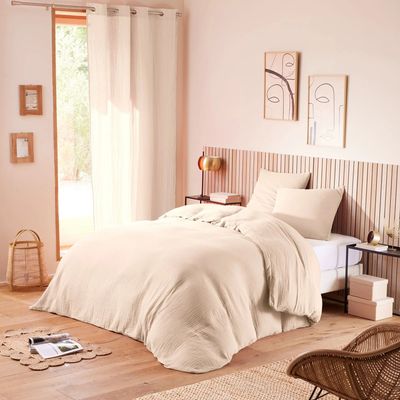 Linge de lit - Parure de Couette Gaze de Coton 260 x 240 cm + 2 Taies d'oreiller 65 x 65 cm Naturel - COTON PUR