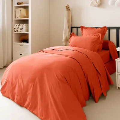 Bed linens - Percale duvet cover 140 x 200 cm Pure Combed Cotton Long Staples 80 Thread Count/cm² Terracotta - COTON PUR