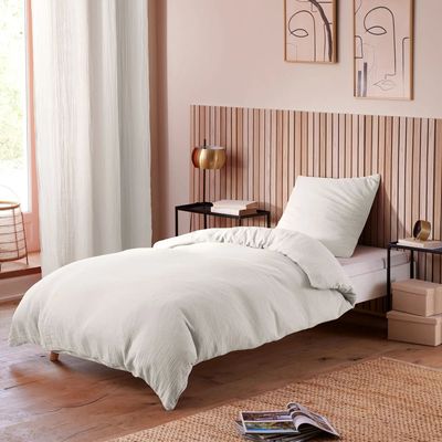 Linge de lit - Pack Housse de couette Complet 3 Pièces Gaze de Coton 140 x 200 cm Dh 90 Neige - COTON PUR