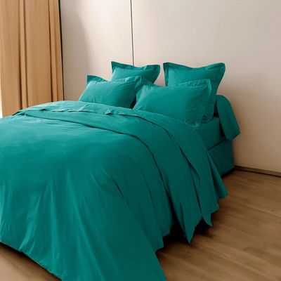 Linge de lit - Housse de couette Percale 240 x 220 cm Pur Coton Peigné Longues Fibres 80 Fils/cm² Paon - COTON PUR